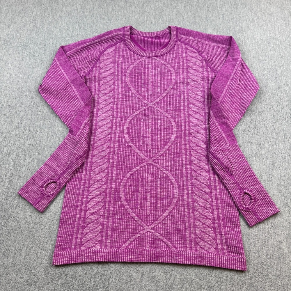 Lululemon Rest Less Pullover Women 8 Pink Thumbhole Long Sleeve Textured Gym‎
